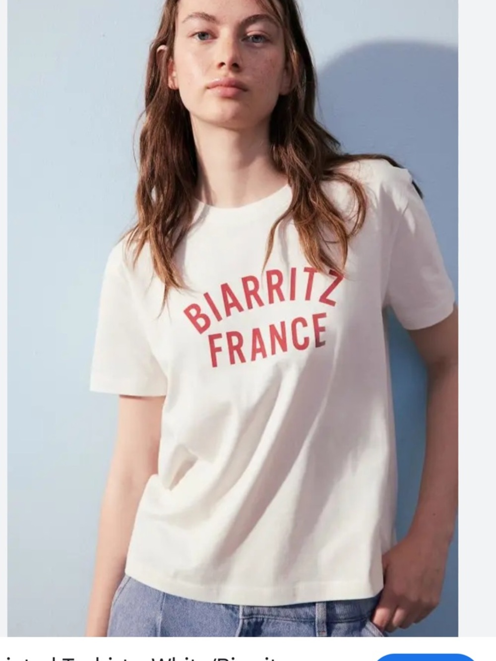 H&M Printed Short Sleeve Tee Shirt Cream Biarritz France